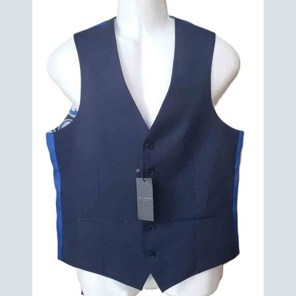 NWT Ted Baker Suit Vest Waistcoat Navy Blue Wool Tailored Fit Men's Size 38R - Picture 1 of 3